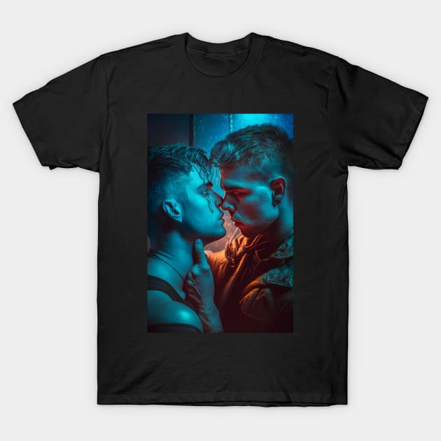 Gay Cyberpunk Romance T-Shirt by PenguiQueer